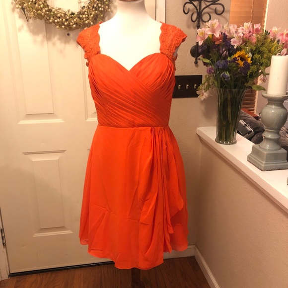 Wedding Dress Brand Orange Midi Bridesmaids Dress - Picture 2 of 8